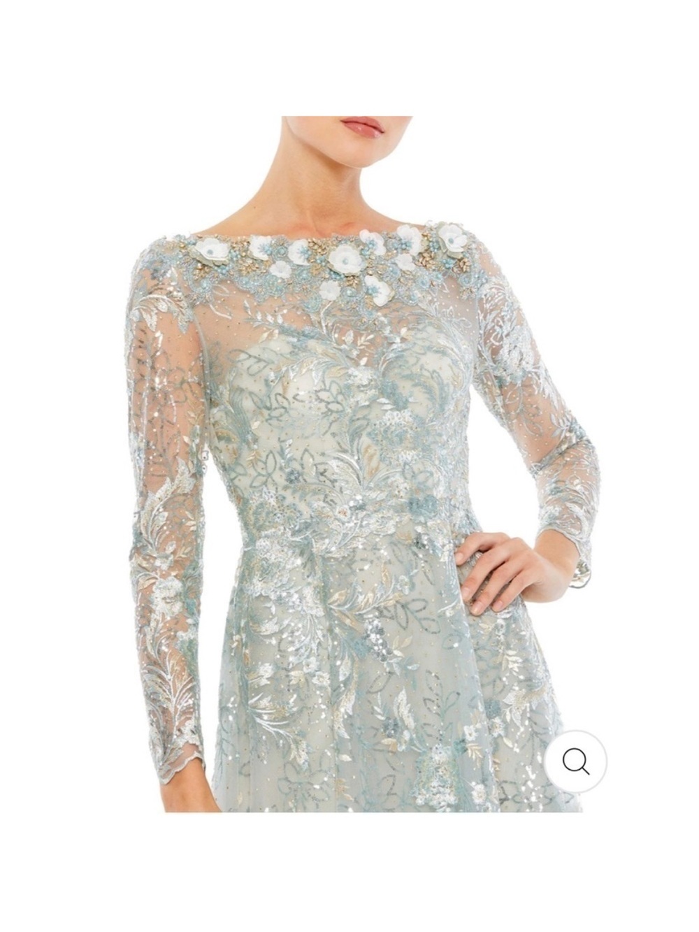 *NWT* Mac Duggal Pale Blue Embroidered Long Sleeve Evening Gown